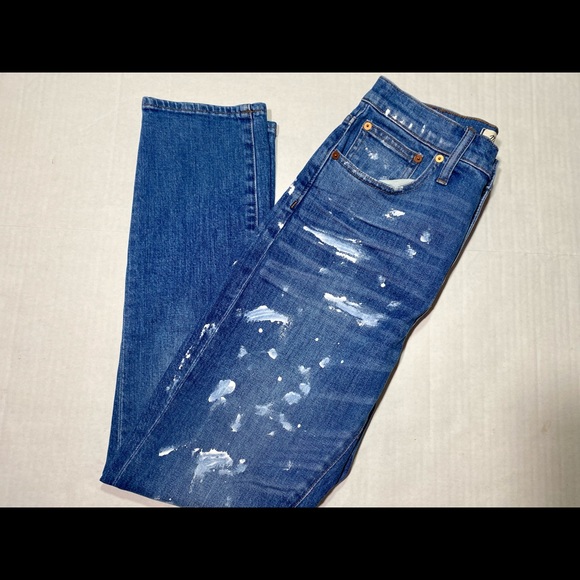 Madewell The High Rise Slim Boyfriend With White Paint Splater NWT Size 26 - Picture 2 of 16